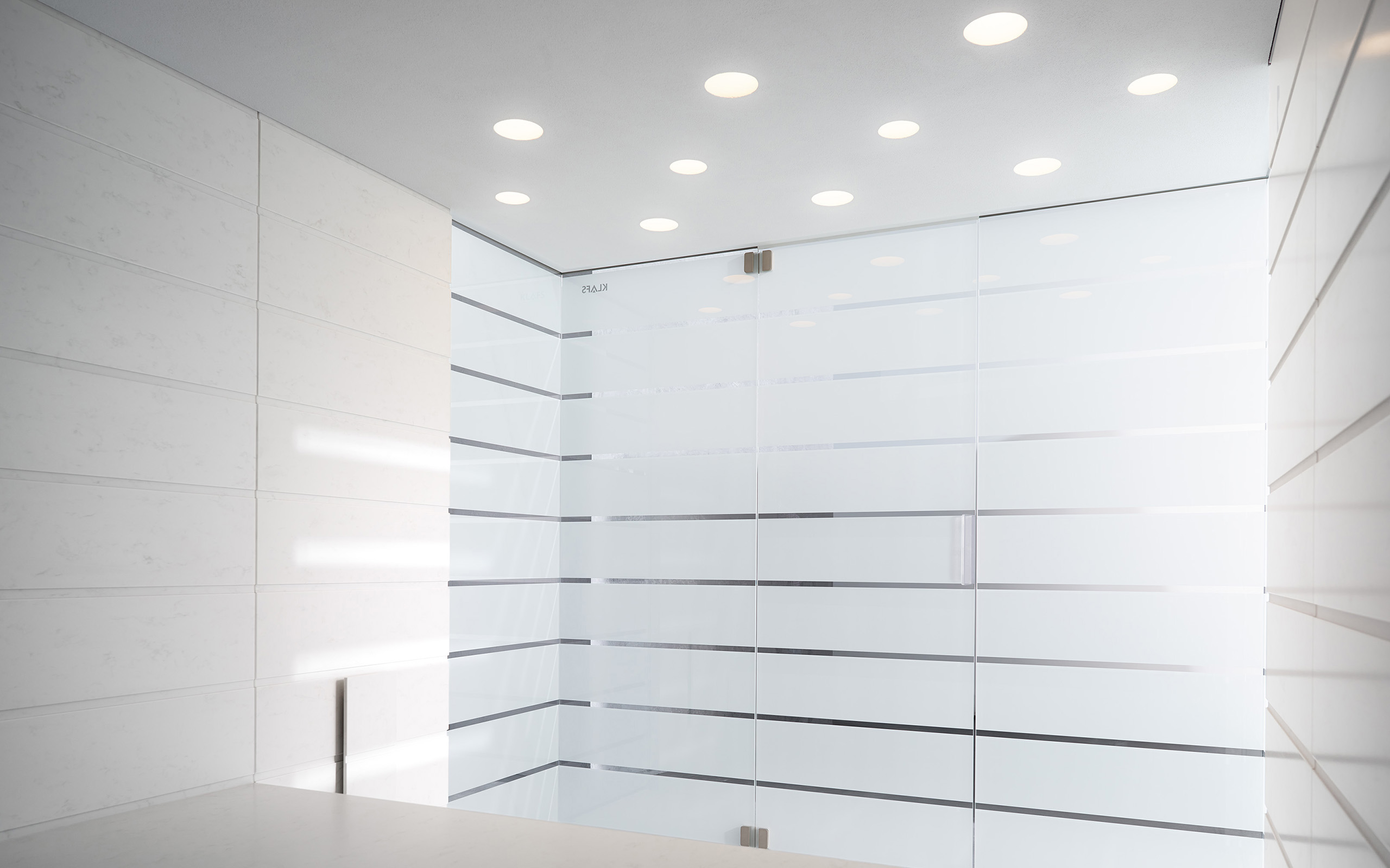 Notranjost Turške oz parne savne Klafs Matteo Thun bela savna, minimalistična savna, najvišji rang kakovosti savnanja, savna za doma, savna ki na vsakega pusti vtis